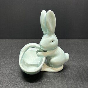 Vintage Easter Bunny Rabbit Carrying Basket Ceramic Figurine Nursery Decor